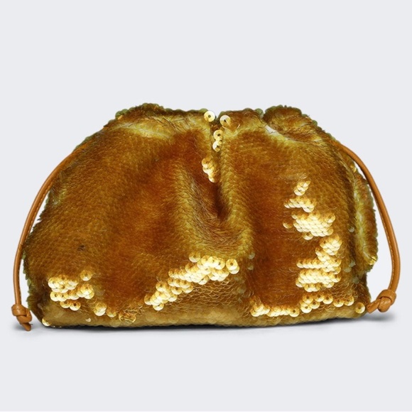 Bottega Veneta Handbags - Bottega Veneta The Mini Pouch Sequin Crossbody Bag Gold Honeycomb New NWT